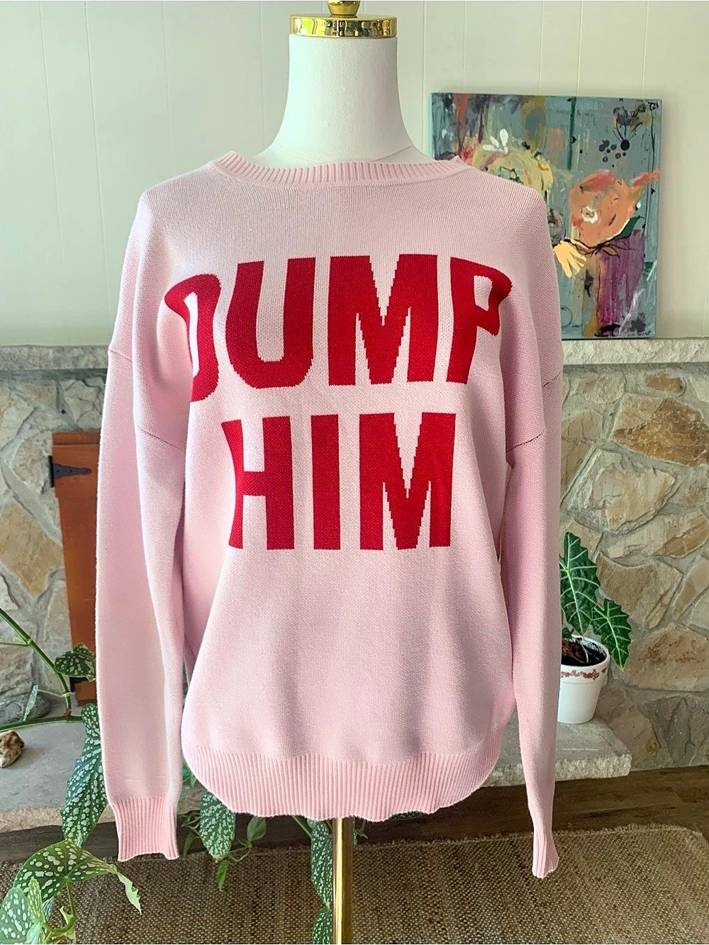 Pink Rose Dump Him Graphic Crewneck Sweater Pink Small NWT